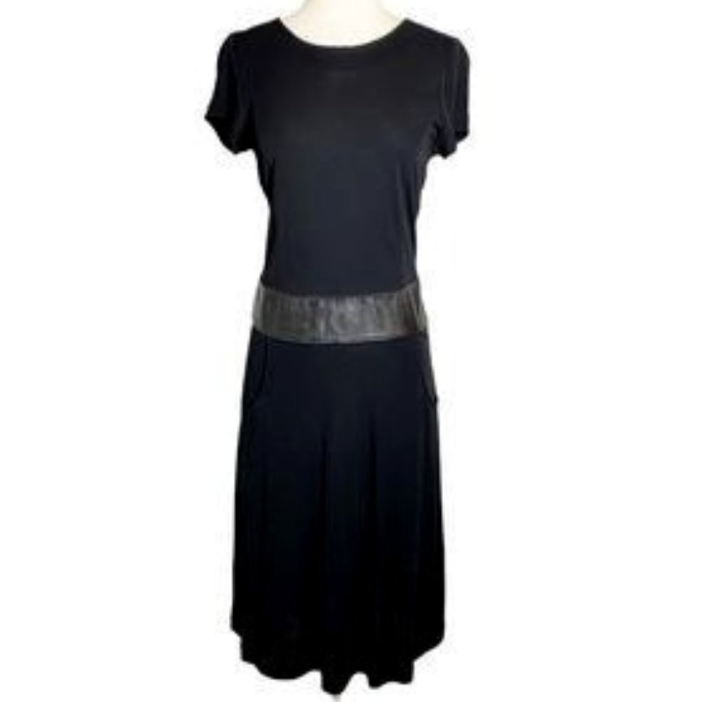 Club Monaco Black Leather Banded Dress - Picture 2 of 6